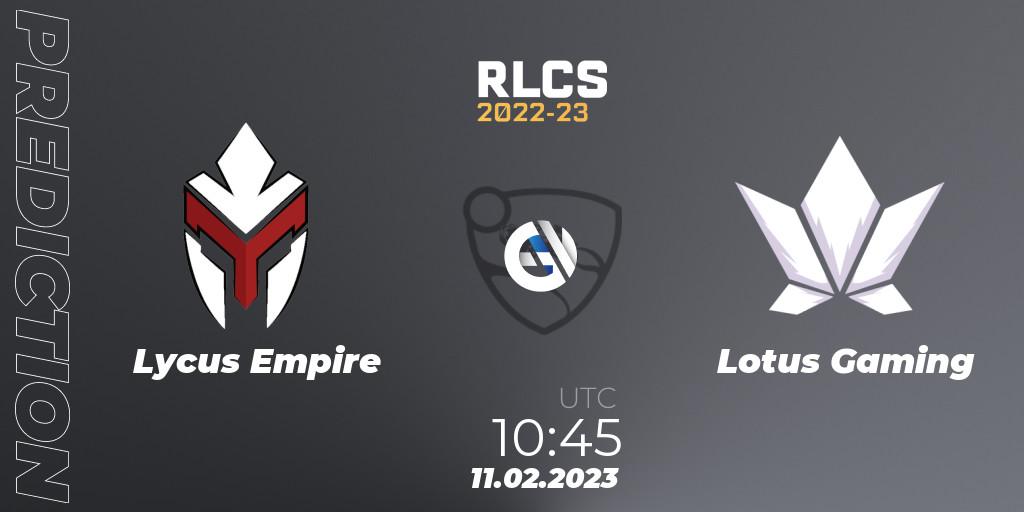 Lycus Empire - Lotus Gaming: Maç tahminleri. 11.02.2023 at 10:45, Rocket League, RLCS 2022-23 - Winter: Asia-Pacific Regional 2 - Winter Cup