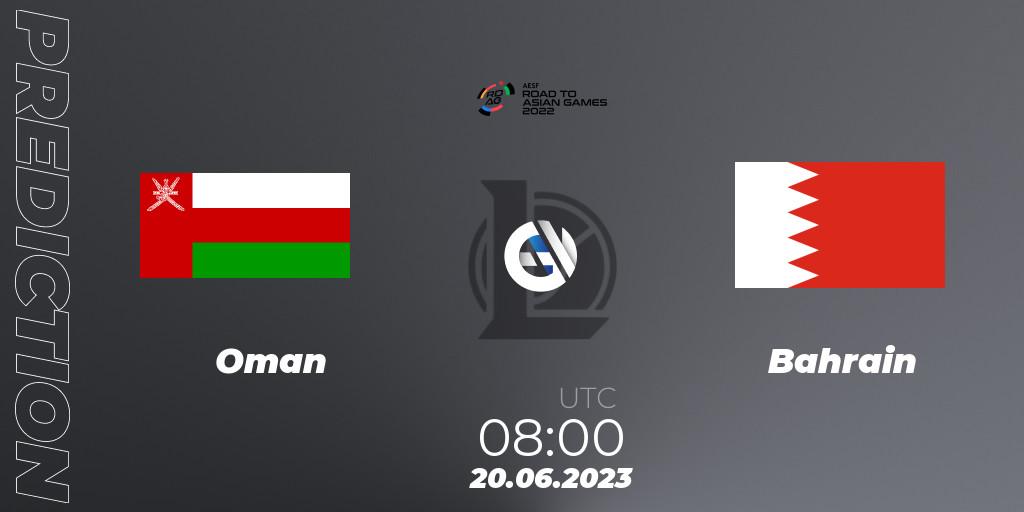 Oman - Bahrain: Maç tahminleri. 20.06.2023 at 08:00, LoL, 2022 AESF Road to Asian Games - West Asia