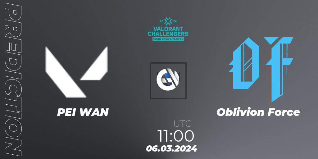 PEI WAN - Oblivion Force: Maç tahminleri. 06.03.2024 at 11:00, VALORANT, VALORANT Challengers Hong Kong and Taiwan 2024: Split 1