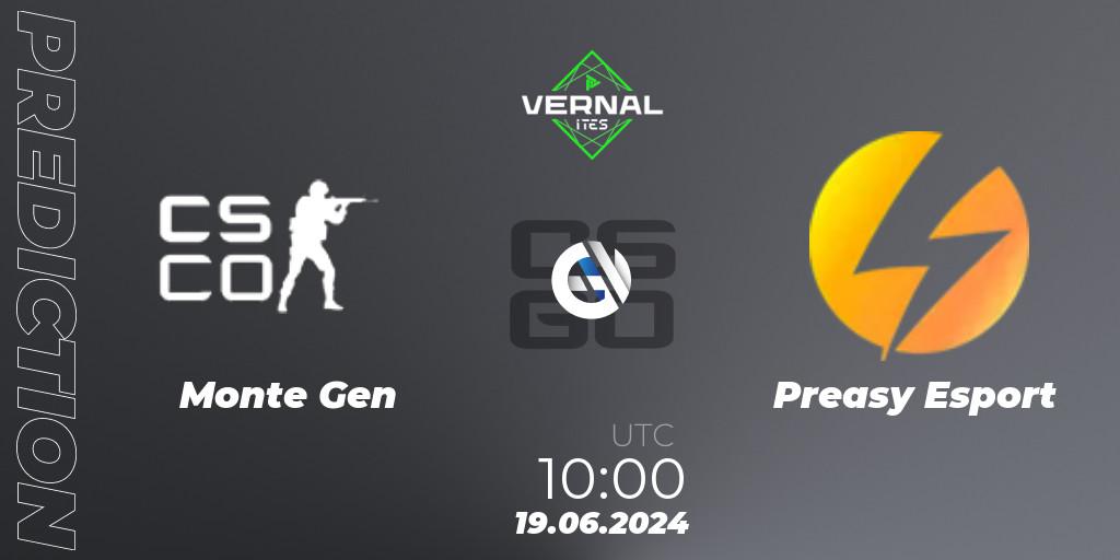 Monte Gen - Preasy Esport: Maç tahminleri. 19.06.2024 at 10:00, Counter-Strike (CS2), ITES Vernal