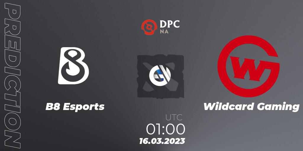 B8 Esports - Wildcard Gaming: Maç tahminleri. 16.03.2023 at 02:07, Dota 2, DPC 2023 Tour 2: NA Division I (Upper)