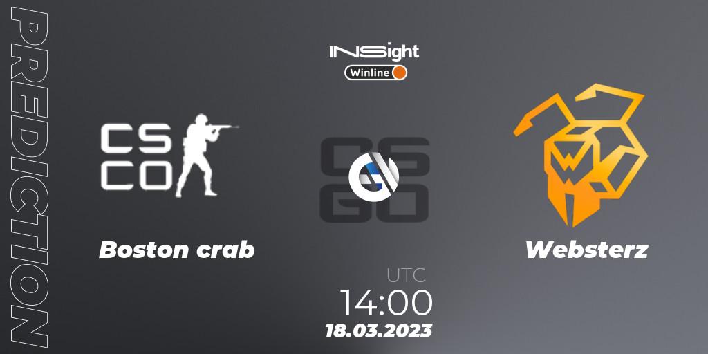 Boston crab - Websterz: Maç tahminleri. 18.03.2023 at 14:00, Counter-Strike (CS2), Winline Insight Season 3