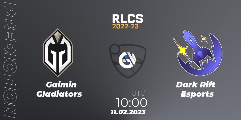 Gaimin Gladiators - Dark Rift Esports: Maç tahminleri. 11.02.2023 at 10:00, Rocket League, RLCS 2022-23 - Winter: Asia-Pacific Regional 2 - Winter Cup
