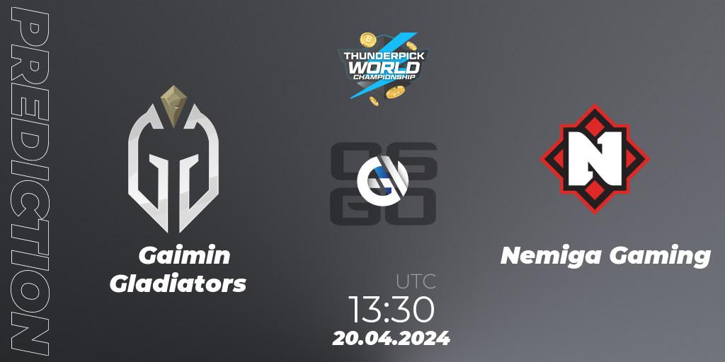 Gaimin Gladiators - Nemiga Gaming: Maç tahminleri. 20.04.24, CS2 (CS:GO), Thunderpick World Championship 2024: European Series #1
