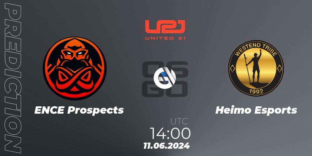 ENCE Prospects - Heimo Esports: Maç tahminleri. 11.06.2024 at 14:00, Counter-Strike (CS2), United21 Season 14: Division 2