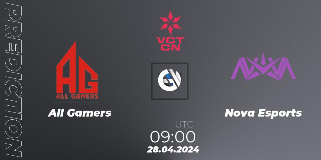 All Gamers - Nova Esports: Maç tahminleri. 28.04.2024 at 09:10, VALORANT, VALORANT Champions Tour China 2024: Stage 1 - Group Stage