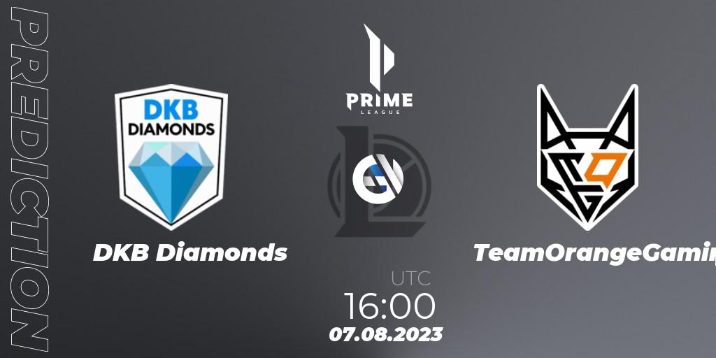 DKB Diamonds - TeamOrangeGaming: Maç tahminleri. 07.08.2023 at 16:00, LoL, Prime League 2nd Division Summer 2023