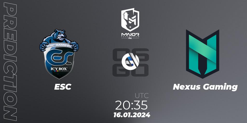 ESC - Nexus Gaming: Maç tahminleri. 16.01.2024 at 20:40, Counter-Strike (CS2), PGL CS2 Major Copenhagen 2024 Europe RMR Open Qualifier 4