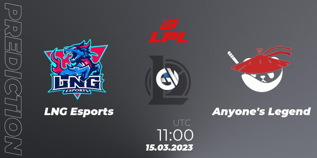 LNG Esports - Anyone's Legend: Maç tahminleri. 15.03.2023 at 11:00, LoL, LPL Spring 2023 - Group Stage