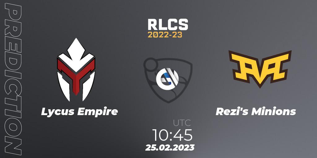 Lycus Empire - Rezi's Minions: Maç tahminleri. 25.02.2023 at 10:45, Rocket League, RLCS 2022-23 - Winter: Asia-Pacific Regional 3 - Winter Invitational