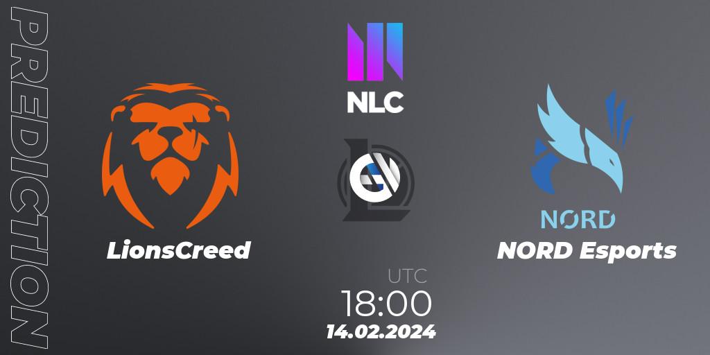 LionsCreed - NORD Esports: Maç tahminleri. 14.02.2024 at 18:00, LoL, NLC 1st Division Spring 2024