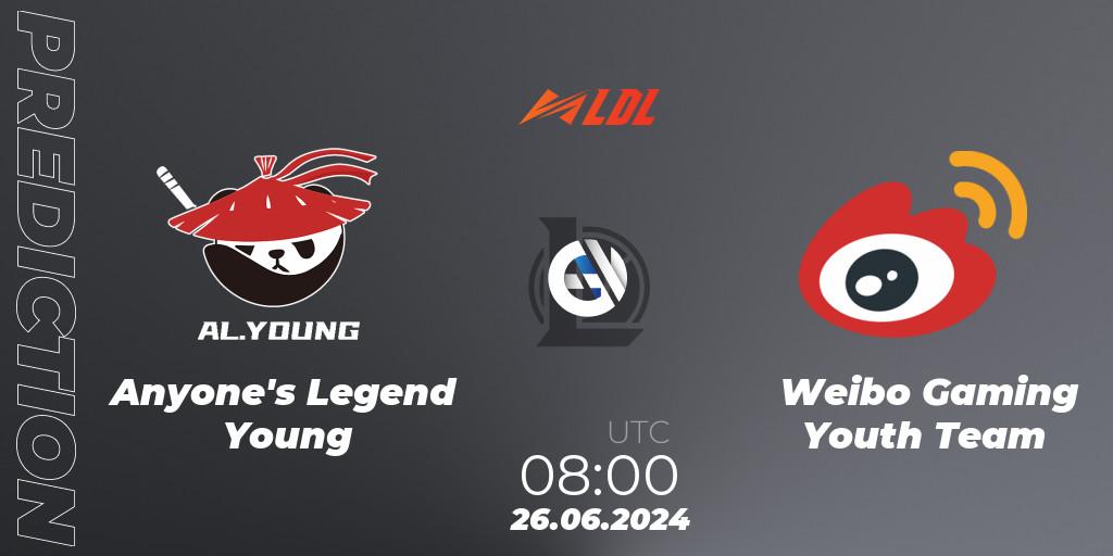 Anyone's Legend Young - Weibo Gaming Youth Team: Maç tahminleri. 26.06.2024 at 08:00, LoL, LDL 2024 - Stage 3