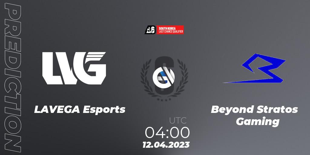 LAVEGA Esports - Beyond Stratos Gaming: Maç tahminleri. 12.04.2023 at 04:00, Rainbow Six, South Korea League 2023 - Stage 1 - Last Chance Qualifiers