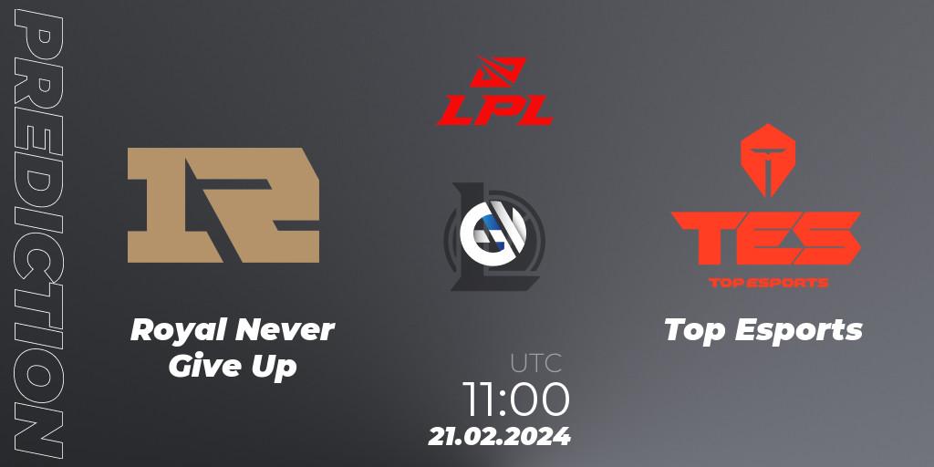 Royal Never Give Up - Top Esports: Maç tahminleri. 21.02.24, LoL, LPL Spring 2024 - Group Stage