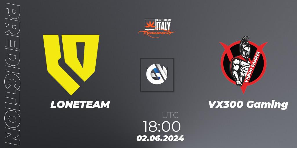 LONETEAM - VX300 Gaming: Maç tahminleri. 02.06.2024 at 18:00, VALORANT, VALORANT Challengers 2024 Italy: Rinascimento Split 2