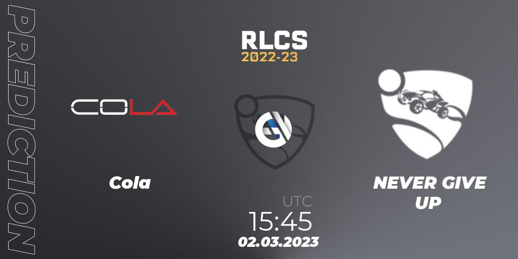 Cola - NEVER GIVE UP: Maç tahminleri. 02.03.2023 at 15:45, Rocket League, RLCS 2022-23 - Winter: Middle East and North Africa Regional 3 - Winter Invitational