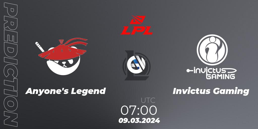 Anyone's Legend - Invictus Gaming: Maç tahminleri. 09.03.24, LoL, LPL Spring 2024 - Group Stage