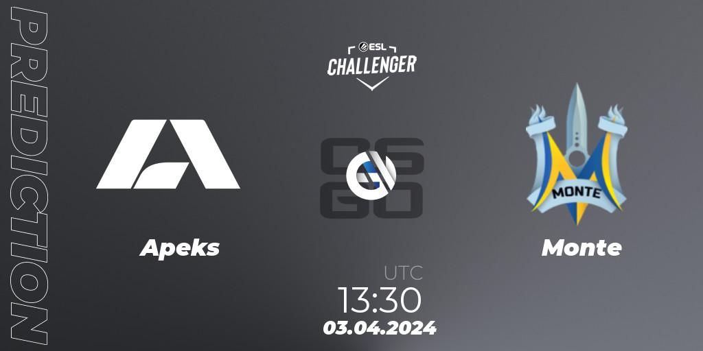 Apeks - Monte: Maç tahminleri. 03.04.24, CS2 (CS:GO), ESL Challenger #57: European Closed Qualifier