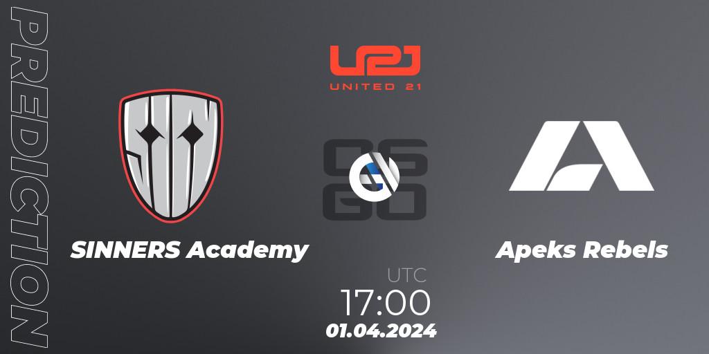 SINNERS Academy - Apeks Rebels: Maç tahminleri. 01.04.24, CS2 (CS:GO), United21 Season 12: Division 2