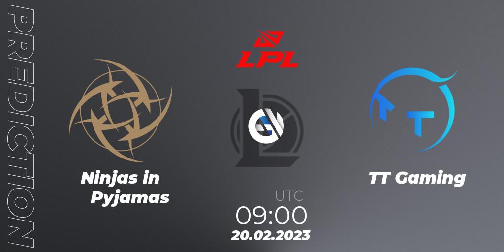 Ninjas in Pyjamas - TT Gaming: Maç tahminleri. 20.02.2023 at 09:00, LoL, LPL Spring 2023 - Group Stage