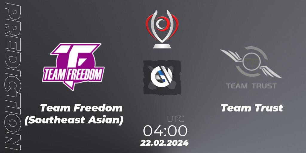 Team Freedom (Southeast Asian) - Team Trust: Maç tahminleri. 22.02.2024 at 04:04, Dota 2, Opus League