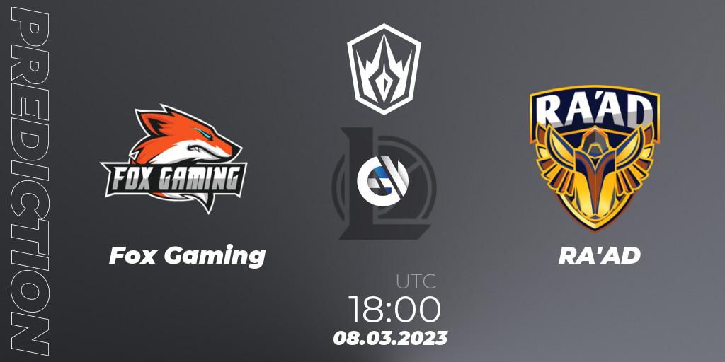 Fox Gaming - RA'AD: Maç tahminleri. 08.03.2023 at 18:00, LoL, Arabian League Spring 2023