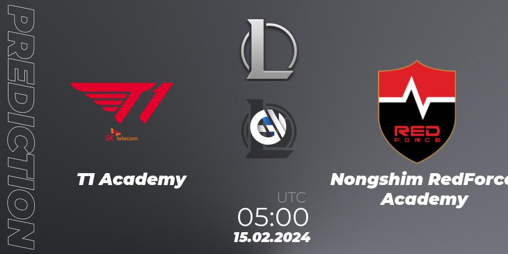 T1 Academy - Nongshim RedForce Academy: Maç tahminleri. 15.02.2024 at 05:00, LoL, LCK Challengers League 2024 Spring - Group Stage