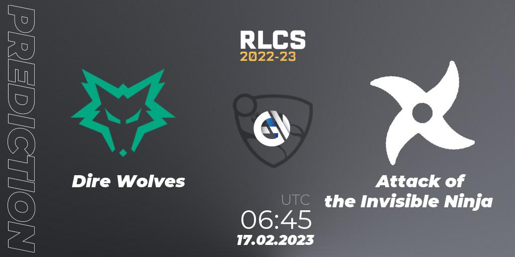 Dire Wolves - Attack of the Invisible Ninja: Maç tahminleri. 17.02.2023 at 06:45, Rocket League, RLCS 2022-23 - Winter: Oceania Regional 2 - Winter Cup