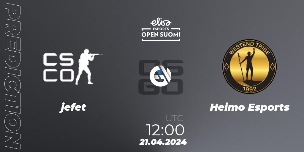 jefet - Heimo Esports: Maç tahminleri. 21.04.2024 at 12:00, Counter-Strike (CS2), Elisa Open Suomi Season 6