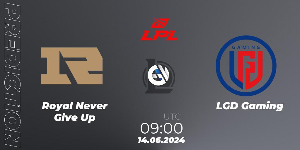 Royal Never Give Up - LGD Gaming: Maç tahminleri. 14.06.2024 at 09:00, LoL, LPL 2024 Summer - Group Stage
