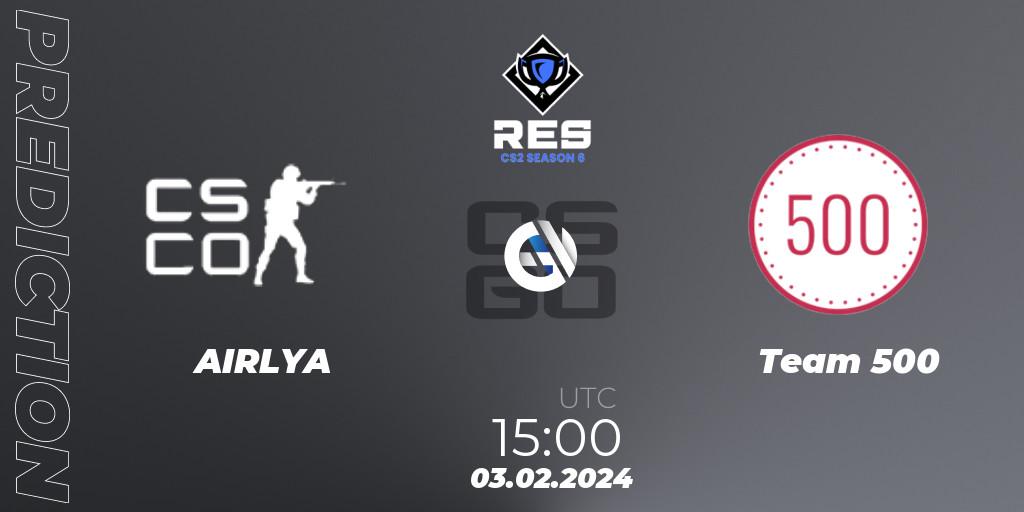 AIRLYA - Team 500: Maç tahminleri. 03.02.2024 at 15:00, Counter-Strike (CS2), RES Season 6