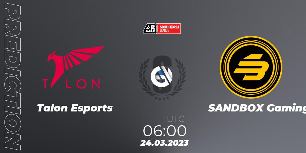 Talon Esports - SANDBOX Gaming: Maç tahminleri. 24.03.23, Rainbow Six, South Korea League 2023 - Stage 1