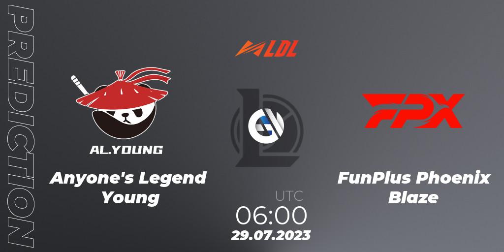 Anyone's Legend Young - FunPlus Phoenix Blaze: Maç tahminleri. 29.07.2023 at 06:00, LoL, LDL 2023 - Playoffs