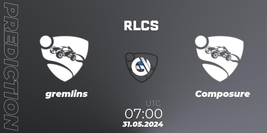 gremlins - Composure: Maç tahminleri. 31.05.2024 at 07:00, Rocket League, RLCS 2024 - Major 2: OCE Open Qualifier 6