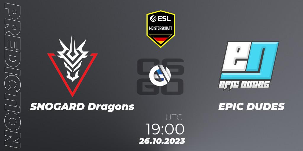 SNOGARD Dragons - EPIC DUDES: Maç tahminleri. 26.10.2023 at 19:00, Counter-Strike (CS2), ESL Meisterschaft: Autumn 2023