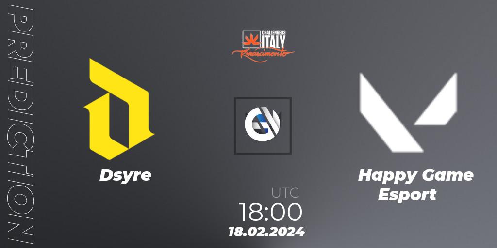 Dsyre - Happy Game Esport: Maç tahminleri. 18.02.2024 at 18:00, VALORANT, VALORANT Challengers 2024 Italy: Rinascimento Split 1