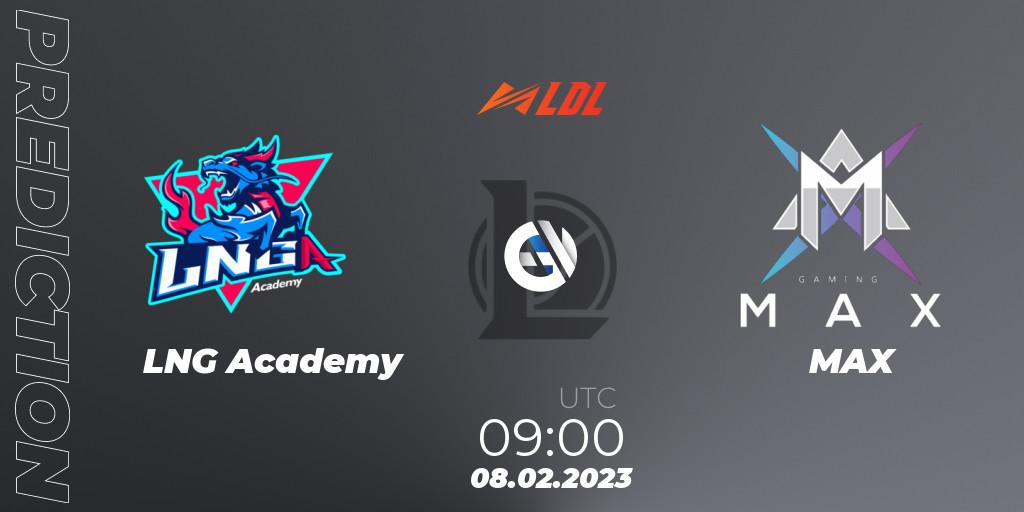 LNG Academy - MAX: Maç tahminleri. 08.02.2023 at 08:40, LoL, LDL 2023 - Swiss Stage