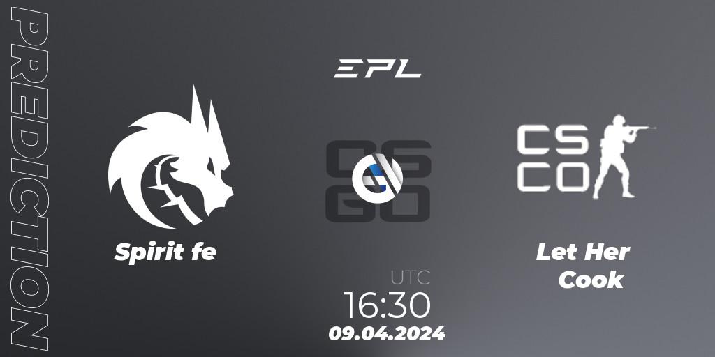 Spirit fe - Let Her Cook: Maç tahminleri. 09.04.2024 at 16:30, Counter-Strike (CS2), European Pro League Female Season 1