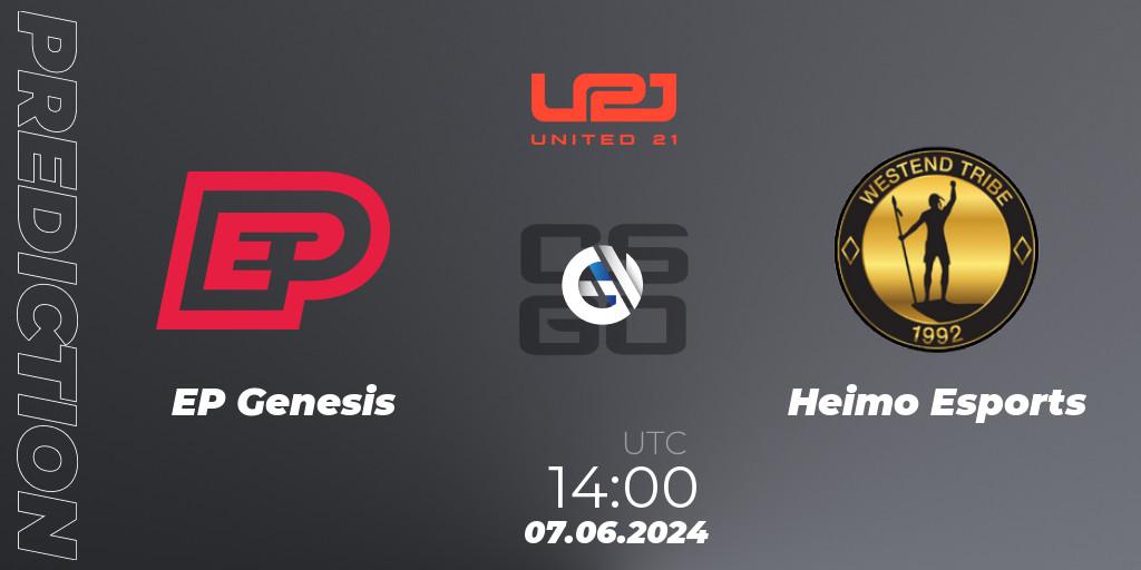 EP Genesis - Heimo Esports: Maç tahminleri. 07.06.2024 at 14:00, Counter-Strike (CS2), United21 Season 14: Division 2