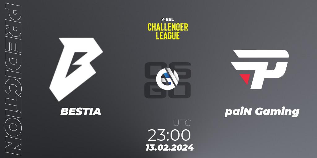 BESTIA - paiN Gaming: Maç tahminleri. 13.02.2024 at 23:00, Counter-Strike (CS2), ESL Challenger League Season 47: South America
