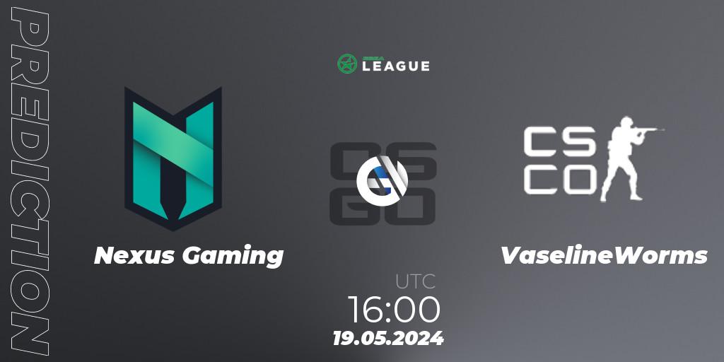 Nexus Gaming - VaselineWorms: Maç tahminleri. 19.05.2024 at 16:00, Counter-Strike (CS2), ESEA Season 49: Advanced Division - Europe