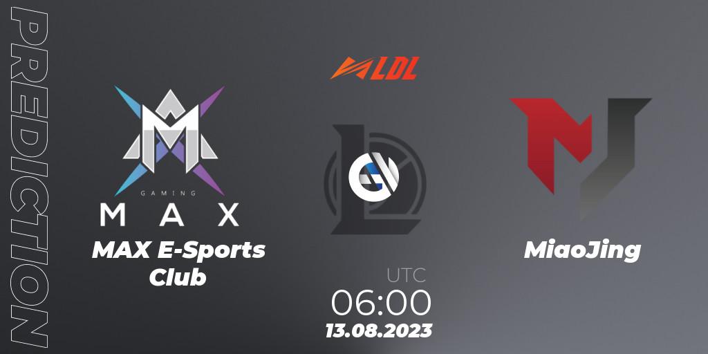 MAX E-Sports Club - MiaoJing: Maç tahminleri. 13.08.2023 at 09:00, LoL, LDL 2023 - Playoffs