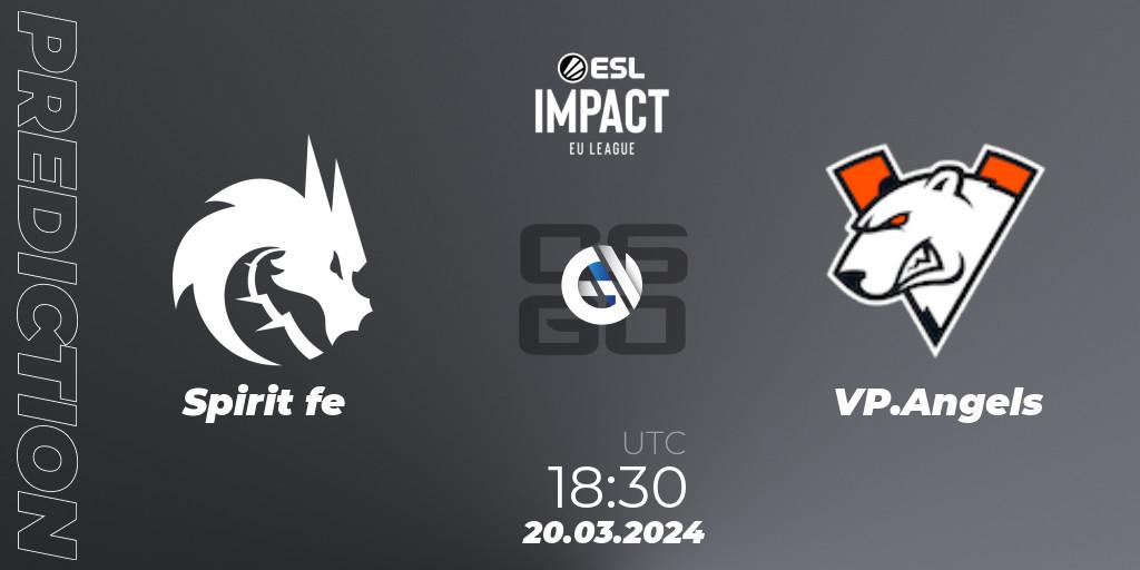 Spirit fe - VP.Angels: Maç tahminleri. 20.03.2024 at 18:30, Counter-Strike (CS2), ESL Impact League Season 5: Europe