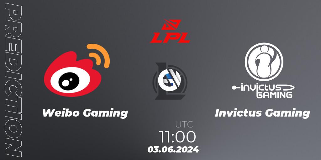 Weibo Gaming - Invictus Gaming: Maç tahminleri. 03.06.2024 at 11:00, LoL, LPL 2024 Summer - Group Stage