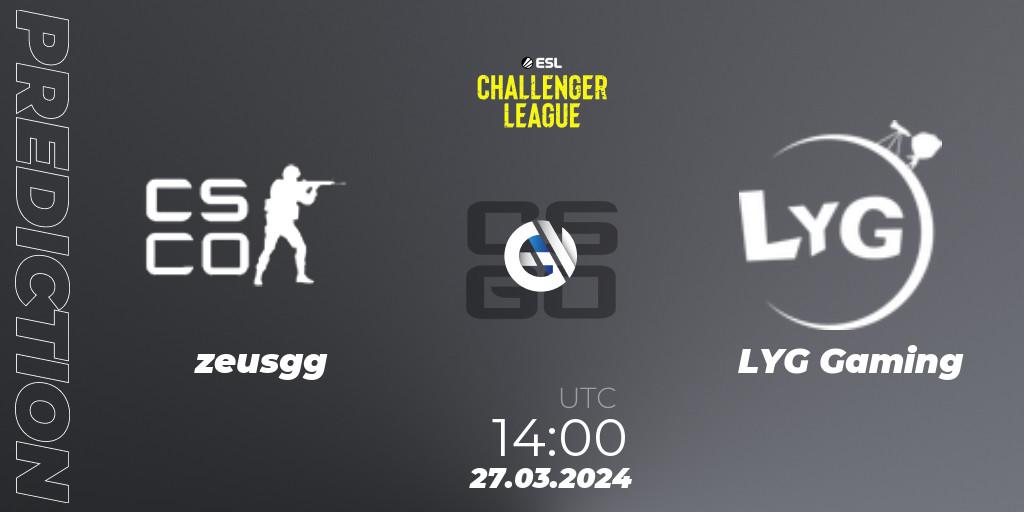 zeusgg - LYG Gaming: Maç tahminleri. 27.03.2024 at 14:00, Counter-Strike (CS2), ESL Challenger League Season 47: Asia