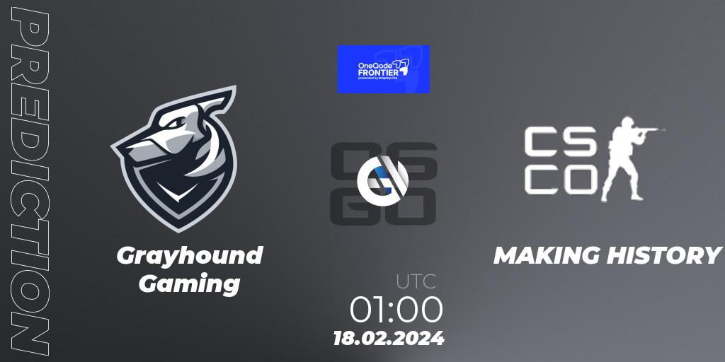 Grayhound Gaming - MAKING HISTORY: Maç tahminleri. 18.02.2024 at 01:00, Counter-Strike (CS2), OneQode Frontier
