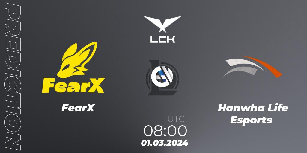 FearX - Hanwha Life Esports: Maç tahminleri. 01.03.24, LoL, LCK Spring 2024 - Group Stage