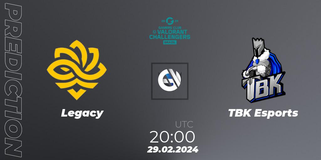 Legacy - TBK Esports: Maç tahminleri. 29.02.2024 at 20:00, VALORANT, VALORANT Challengers Brazil 2024: Split 1