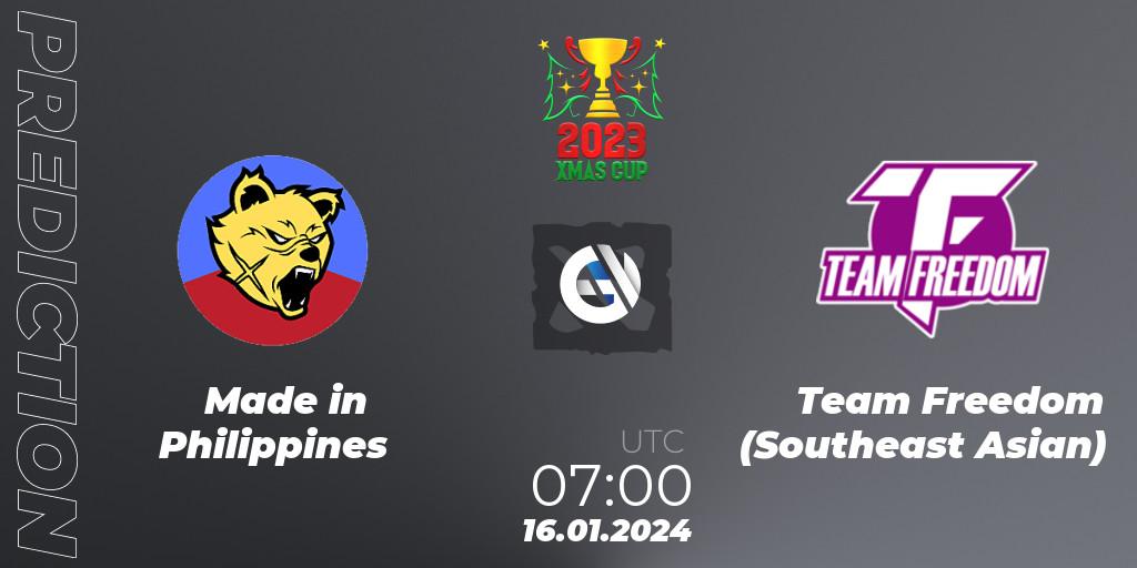 Made in Philippines - Team Freedom (Southeast Asian): Maç tahminleri. 16.01.2024 at 07:15, Dota 2, Xmas Cup 2023