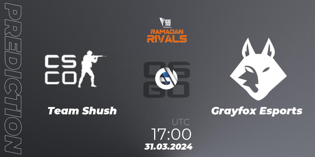 Team Shush - Grayfox Esports: Maç tahminleri. 31.03.2024 at 17:00, Counter-Strike (CS2), GG League Ramadan Rivals 2024: Open Qualifier #3